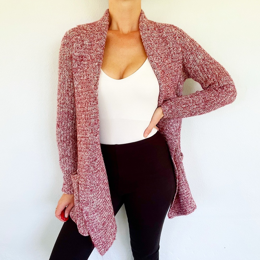 Old Navy pink white heavy knit drape front waterfall cardigan sweater size small